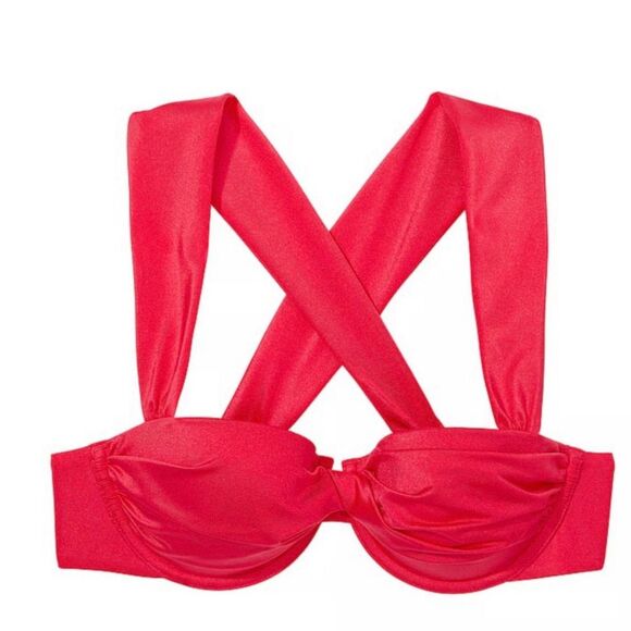 VICTORIA'S SECRET NWT Sz 32DDD Wild Strawberry Swim Twist Balconette Bikini Top - Picture 3 of 5